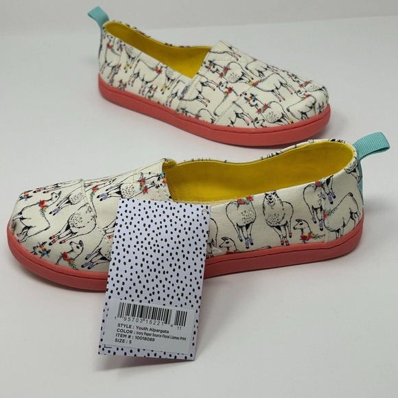 Toms Youth Girls Size 5 Alpargata Ivory Paper Source Floral Llamas Print - Picture 16 of 16